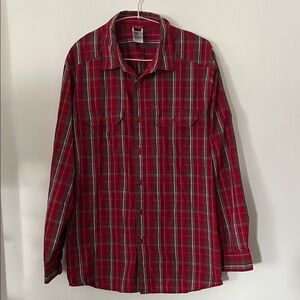 The North Face Shirt Mens L Red Plaid Long Sleeve Button Up Pockets Outdoor